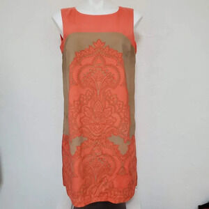 NY & CO | Coral Tan Lined A-line Dress Med